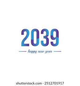 Happy New Year 2039 with gradient color. 2039 New Year text. New Year 2039 design for greeting card, invitation, calendar, vector and illustration.