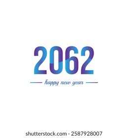 Happy New Year 2062 with gradient color. 2062 New Year text. New Year 2062 design for greeting card, invitation, calendar, vector and illustration.