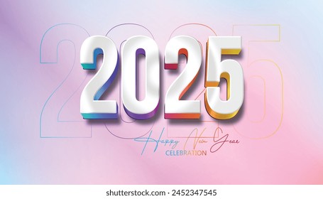 Happy New Year 3D 2025. festive realistic colorful 3d number with colorful background for Celebrate 2025 party