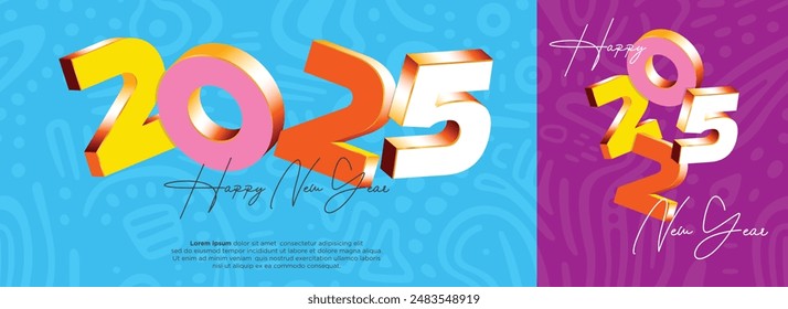 Happy New Year 3D 2025. festive realistic decoration with colorful number for Celebrate 2025 party, calender and poster