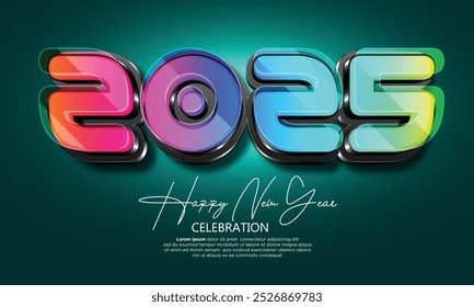 Feliz Ano Novo 3D 2025. decoração realista festiva com número lustroso para comemorar 2025 festa, calendário e cartaz