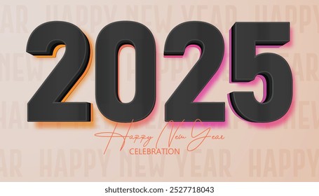 Feliz Ano Novo 3D 2025. decoração realista festiva com número preto para comemorar 2025 festa, calendário e cartaz