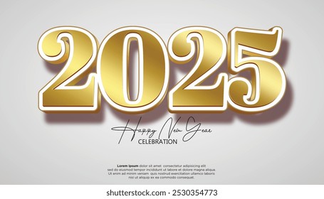 Feliz Ano Novo 3D 2025. decoração realista festiva com número de ouro e branco para comemorar 2025 festa, calendário e cartaz