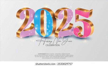 Happy New Year 3D 2025. festive realistic decoration with Bronze number for Celebrate 2025 party, calender and poster