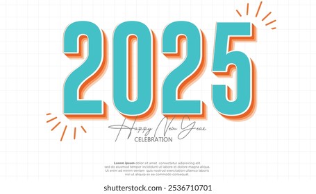 Feliz Ano Novo 3D 2025. decoração realista festiva com número plano para comemorar 2025 festa, calendário e cartaz