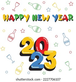 Happy new year in 3d colourfull text illustration