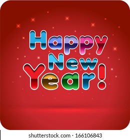 Happy New Year! 3d Joyful glossy letters. Cut the paper. Eps 10.
