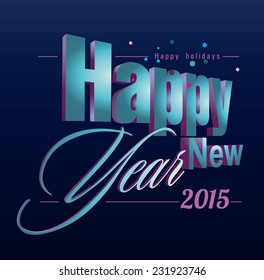 Happy new year 3d text design on dark blue background with confetti.