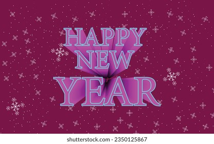 Happy new year 3d text with bold shadow, in a snowflake background, vector art illustration