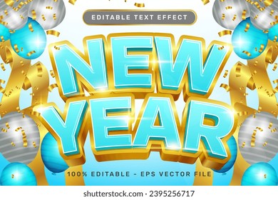 happy new year 3d text effect and editable text effect whit ribbon bows and balloons illustration