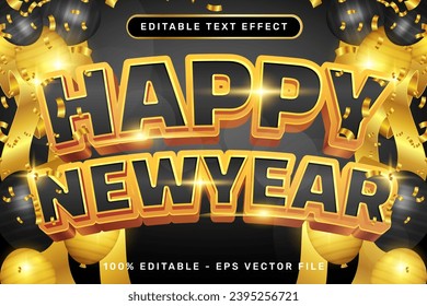 happy new year 3d text effect and editable text effect whit ribbon bows and balloons illustration