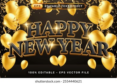 happy new year 3d text effect and editable text effect with luxury background and balloon decorations