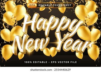 happy new year 3d text effect and editable text effect with luxury background and balloon decorations