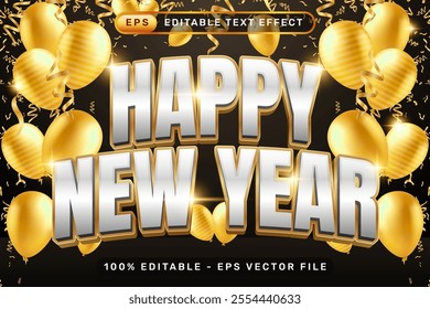happy new year 3d text effect and editable text effect with luxury background and balloon decorations