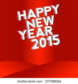 Happy new year in 3D words, white on red background