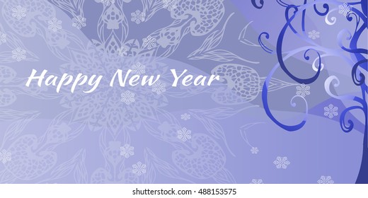 Happy New Year. abstract background with tree and snowflakes. Greeting card with Christmas tree and place for text
