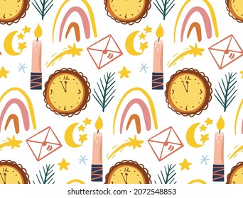 Happy New Year abstract boho pattern in modern style. background, wallpaper. Vector illustration
