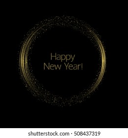 Happy New Year. Abstract golden glowing magic sparkles stars