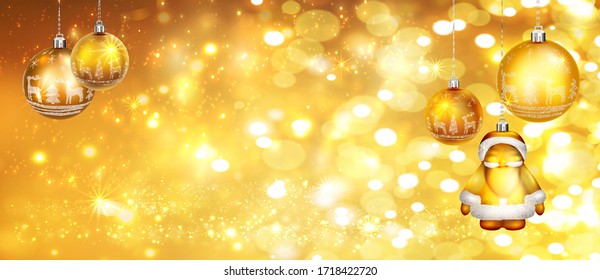 Happy new year Abstract greeting background with bokeh, lights and christmas ball. Bright positive color. Vector.