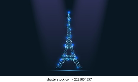 Happy new year. Abstract vector Illustration wireframe telecommunications signal transmitter, radio antenna tower from lines and triangles, point connecting network on dark background
