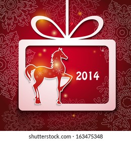 Happy New Year applique background. Red horse. Vector illustration for your design.EPS10.