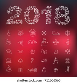 Happy New Year background 2018. Calendar template. Colorful, hand drawn paper typeface on celebration background. Greeting card. Vector illustration.