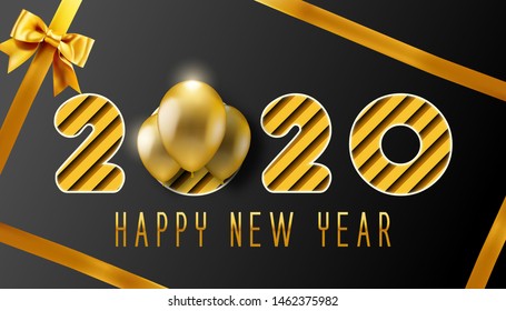 Happy New Year Background 2020 Vector. Realistic Bow. Modern New Year Poster  Template Design for festival Holiday Illustration