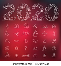 Happy New Year background 2020. Calendar template. The colorful, hand-drawn paper typeface on celebration background. Greeting card. Vector illustration.