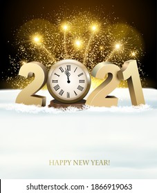Feliz año nuevo con 2021 y fuegos artificiales. Vector.