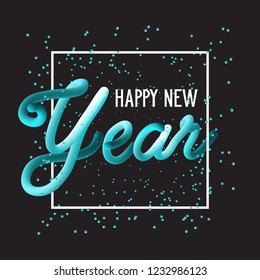 Feliz Año Nuevo con letras estilo 3D en marco blanco