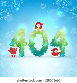 Happy New Year background, 404 error, green numbers, four, zero, and dwarves, Christmas page, vector.