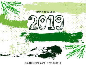 Happy New Year background. Abstract background 2019. Colorful elements. Cover. Wallpaper