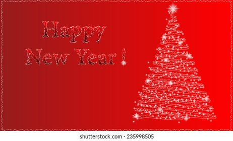Happy New Year background with abstract Christmas tree isolated on red