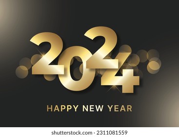 Feliz año nuevo con luces de bokek y letras doradas
