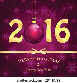 Happy new year background with Christmas bauble .New 2016