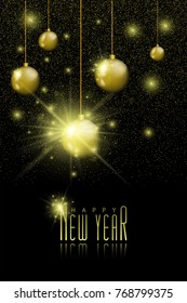 Happy New Year background with christmas balls and lights. Stock vector