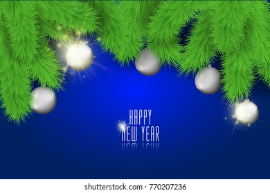 Happy New Year background with christmas balls and lights. Stock vector