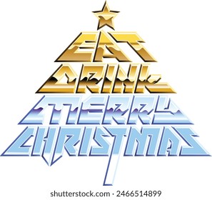 Happy New Year background. chrome Christmas tree with star and shine 