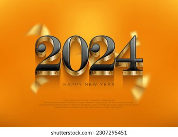 Felices antecedentes de año nuevo, números clásicos negros en 3d envueltos en oro de lujo.