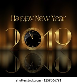 Happy New Year background with clock face showing time getting to midnight