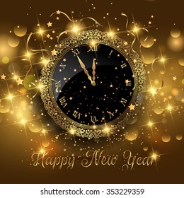 Happy New Year background with clock design
