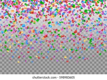 Happy new year background with confetti in air on a transparent backdrop.
