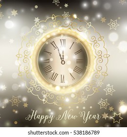 Feliz Año Nuevo con diseño de reloj decorativo