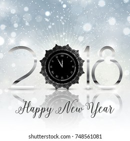 Happy New Year background with decorative clock showing nearly midnight