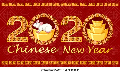 Happy new year background design with rat and gold illustration