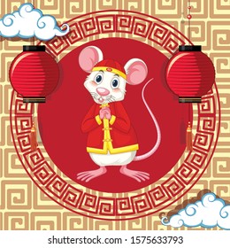 Happy new year background design with rat illustration