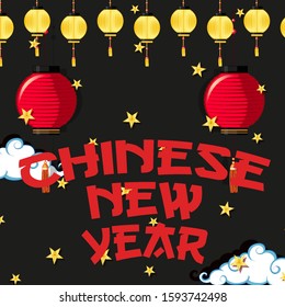 Happy new year background design with stars in sky illustration