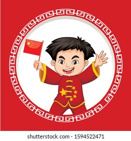 Happy new year background design with chinese boy illustration