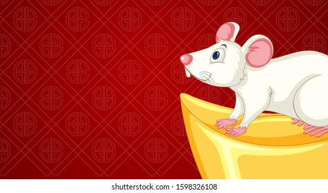Happy new year background design with rat and gold illustration