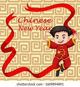 Happy new year background design with happy boy illustration